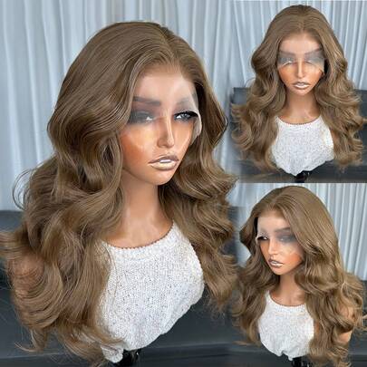 Kanekalon Futura Haar Braun 13x4 synthetische Lace Front Perücke für Frauen 18 Zoll lange Welle klebefrei Kanekalon Haar beständig synthetische Haar Perücken mit freiem Scheitel 150% Dichte für Frauen Alltag Party Urlaub Anfänger Verwendung Natürlich aussehende Perücken Sofort tragbar HD klebefrei Spitze synthetische Perücken hitzebeständige Faserhaar Perücken für modebewusste Frauen Alltag Party Festival Anfänger Verwendung