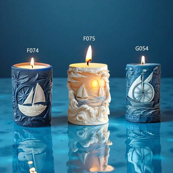 Silicone Mold With Sailing Ship And Shell Embossed Design - Reusable Flexible Handcraft Mold For Candle, Resin, Plaster Products, Handmade Nautical Decor