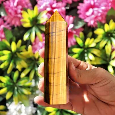 1pc Tiger Eye Obelisk Tower, Elegant Rock Point, Elegant Home Decor, With CRYSTALHOLA For Special Occasions & Gifts