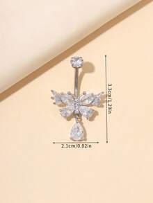 1pc Fashionable Titanium Butterfly Navel Ring, Suitable For Daily Wear - Silver - View 3