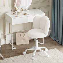 Home Office Chair, Desk Chair, Height-Adjustable Vanity Chair, Swivel Chair Made Of Sherpa Leather, Thickened Cushion (Up To 150kg) For Study, Bedroom, White - 白色 - 查看 7