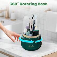 Rotating Toothbrush Holder With Cover - 7-Slot Bathroom Organizer For Electric & Manual Brushes, Toothpaste Stand For Vanity, Sink Countertop & Shower Caddy - Dark Green - View 2