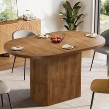 Tribesigns Table ovale de salle à manger, table de cuisine rustique avec piètement en bois pour 4 personnes, petite table pour salle à manger, cuisine, salon, 120 x 70 x 75,5 cm, marron - Tabac - Voir 7