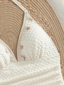 Plus Size Summer Beach Halter Spaghetti Strap Beaded, Shell, Starfish, Fringe Decor Ruched One-Piece Swimsuit (Fringe Trim Decor Placement Random) - Beige - View 6
