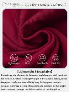 High Waist Maxi Skirt With Slit Ruffle Wrap Skirt Flowy Skirts For Women Long Skirts With Shorts Underneath - 酒紅色 - 查看 10