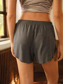 灰色纯色简约短裤女士休闲短裤，夏季轻便睡眠短裤 - 灰色 - 查看 2