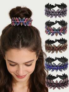 1pc Fashionable Rhinestone Leaf Design Hair Claw Clip, Elegant - Multicolor - View 1