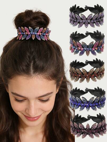 1pc Fashionable Rhinestone Leaf Design Hair Claw Clip, Elegant