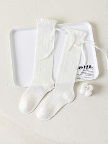 1/3 Pairs Minimalist Spring/Summer Girls Lace Bow Mid-Calf Socks, Versatile Breathable Sweet Cute Princess Leg Warmers, Casual Daily/School Wear - Multicolor - View 12