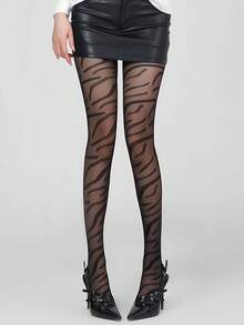 Medias de moda con costuras con diseño - Medias estilosas y que favorecen la figura para usar de día a noche - Negro - Ver 6