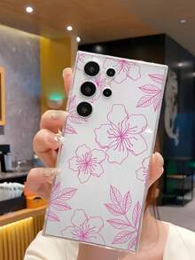 粉色花朵时尚单件装软壳手机壳，采用时尚花卉线条设计，兼容华为荣耀、Galaxy A04e/12/A13/A14/A34/A50/A52/A53/A54/S21/S22/S23/S24/S25/S25Ultra/S25FE/S26/S26 Plus/S26 Ultra/S26 Edge、6A/7A/8A、12T/13T/15T/15T Pro 等机型，春季复活节礼物 - 無色 - 查看 5