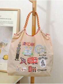 New Embroidered Pattern Large Capacity Tote Bag, Women's Fashion Versatile Shoulder Handbag - Multicolor - View 9