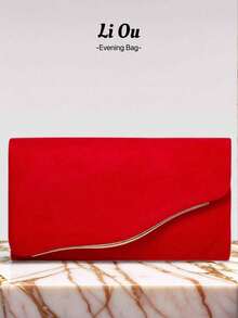 Classic Red Fashion Evening Dress Set With Clutch, Cosmetic Bag, Lightweight Crossbody Bag, Suitable For Business, Commuting, Wedding, Gala, Party, Holiday Gathering - Red - View 2