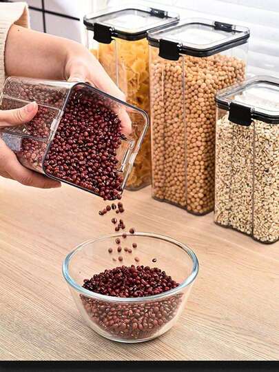 1pc Airtight Food Storage Container Set, Large Capacity Pasta & Candy Jar With Lid, Suitable For Storing Plastic Dry Goods In Kitchen Pantry, Applicable For Grains, Rice, Pasta, Tea, Nuts And Coffee