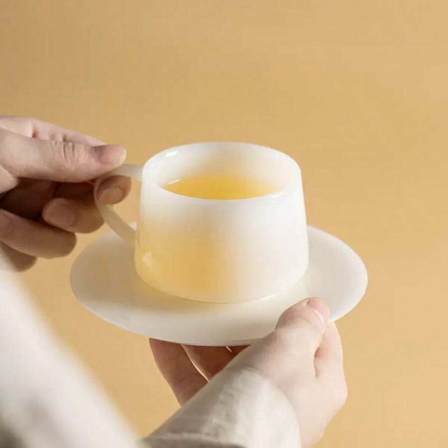 1 Set Luxury Ice Jade White Ceramic Coffee Set, Couple Cups With Saucers, Minimalist Homewares, Gift Box, Suitable For Tea, Milk Tea - Multicolor - View 1
