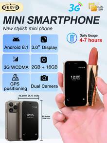 SERVO Mini Smartphone Android 8.1 System 3.0-Inch HD Display Dual SIM Dual Standby 3G WCDMA Cellular WiFi And GPS Portable Smart Compact Phone - Black - View 15
