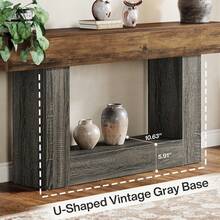LITTLE TREE 160 Cm Farmhouse Console Table, 2-Tier Narrow Wooden Entryway Sofa Table With U-Shaped Base For Home - Brown - View 7