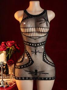 Lingerie sexy, design à lacets, robe transparente, vêtements de nuit pour femmes, combinaison sexy - Noir - Voir 1