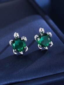 2pcs Women's Fashion Ocean Turtle Zirconia Stud Earrings, Suitable For Cute Girls Daily Wear - Earrings - View 3