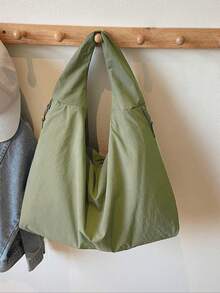 Bolso de hombro de gran capacidad con múltiples bolsillos de unicolor y de moda - Verde Oscuro - Ver 2