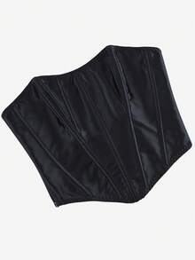 Áo corset không dây, áo croptop cúp ngực với dây buộc sau lưng và khóa kéo bên hông, áo lót định hình ôm sát cơ thể, áo vest giảm béo màu trơn. - màu đen - Xem 4