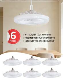 6 piezas 50W Ventilador De Techo E27 Con Luz, Mini Ventilador Cerrado de Perfil Bajo de 9 Pulgadas, Luz de Techo con Ventilador de Tres Velocidades Del Viento,adecuado Para Dormitorio, Sala De Estargaraje Etc. - 6 piezas - Ver 2