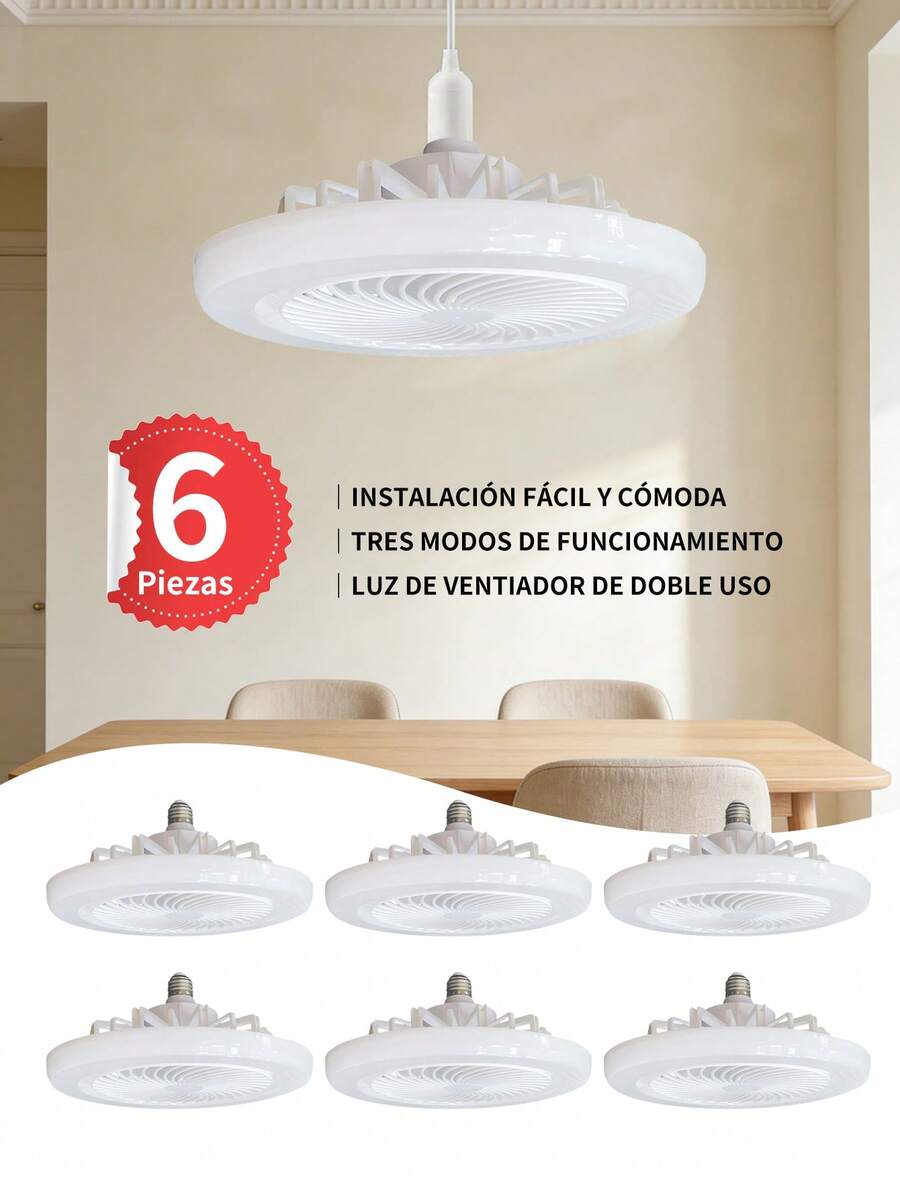 6 piezas 50W Ventilador De Techo E27 Con Luz, Mini Ventilador Cerrado de Perfil Bajo de 9 Pulgadas, Luz de Techo con Ventilador de Tres Velocidades Del Viento,adecuado Para Dormitorio, Sala De Estargaraje Etc.