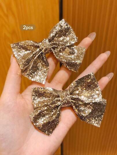 2pcs Gold Bowknot Hair Clips, Sweet Style Hair Accessories Suitable For Daily Use