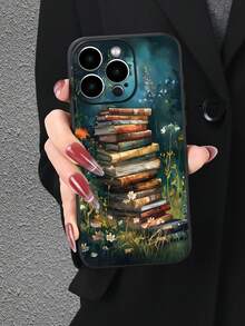 1pc Minimalist Retro Book 2D Pattern Phone Protective Case With Camera Edge Protection, TPU Protective Case Suitable Compatible With Apple 17 Pro Max/Pro/16/15/14/13/12/11 Pro Max/Pro/Plus Series, Cute Gift For Friends, Family, Couples, Birthday, New Year, Valentine''s Day, Easter - Black - View 1