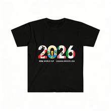 Black T Shirt With 2026  World Cup Canada Mexico Usa Graphic Print For Sports Events And Casual Wear - Black - View 2