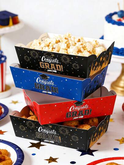 12pcs Graduation Party Tableware Disposable Paper Tray, Graduation Cap Pattern Food Tray, 2026 Graduation Season Party Supplies, Class Of 2026 Graduation Party Disposable Food Container, Food Boxes, French Fries Boxes, Popcorn Boxes, Graduation Food Packaging Boxes, Food Gift Boxes, Congrats Grad Party Decorations, Graduation Ceremony Table Decorations, Graduation Party Favors, Graduation Gifts, Takeaway Picnic