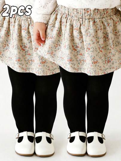 2pcs Baby Girls' Solid Color Minimalist Thin Pantyhose, Velvet Material Tight Stirrup Tights, Suitable For Summer Layering