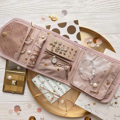Foldable Jewelry Roll Organizer, Portable Jewelry Storage Bag, Makeup Pouch, Jewelry Display, Travel & Home Use Folding Case