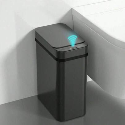 Ljia Cubo de basura automático con sensor de 10 litros/15 litros con tapa, cubo de basura estrecho y sin contacto, cubo de basura inteligente y delgado de plástico para baño, cocina, oficina, caravana, dormitorio, sala de estar, blanco y gris