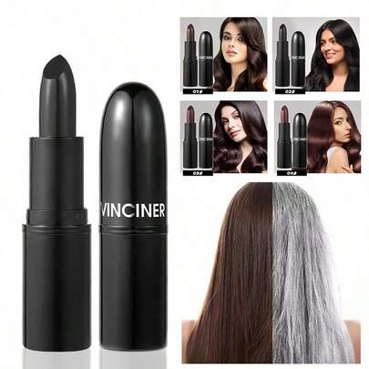 1支装速效染发笔，便携式一次性口红式染发笔，可遮盖白发，提亮肤色，不伤发质，快速上色，遮盖力强，防水防汗，不易褪色，多种颜色可选，与发色完美匹配，男女通用