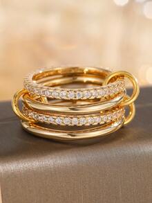 4pcs Luxury Personalized Cubic Zirconia Combination Multi-Layer Adjustable Copper Alloy Rings - 3 Rings - View 11