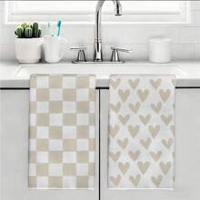 MEMNUN 2条装奶茶格子爱心印花厨房巾，15.75*23.62英寸（40*60厘米），超柔软吸水超细纤维抹布，厨房装饰，烹饪烘焙茶巾，手巾，厨房配件，可机洗，适用于餐厅、厨房、日常装饰和礼品，四季皆宜。 - 彩色 - 查看 10