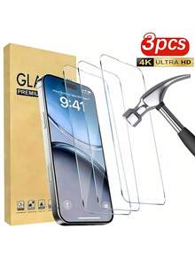 Tempered Glass Screen Protector 3pcs Tempered Glass Screen Protector Compatible With IPhone 17/17 Pro/17 Pro Max/17 Air/16/16 Plus/16 Pro/16 Pro Max/15/14/13/12/11 Pro Max/X/XS/XR/Mini/7/8/14 Plus, Also Fits 14/15 Pro Max. 2025 Upgraded 9H+ Hardness Tempered Glass Spring Birthday Gift - Clear - View 34