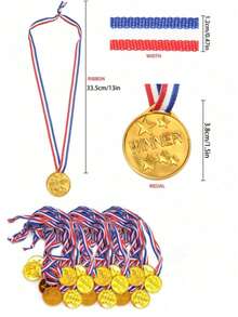 50pcs Gold Plastic Award Medals, Sports Competition Medals, Contest Medals, Birthday Party Gifts, Classroom Incentive Rewards - A - View 7