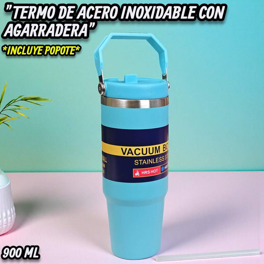 Termo Deportivo De Acero Inoxidable Con Agarradera, FAB-31, 900 ml, Vaso para gym, Termo térmico de acero inoxidable, Vaso con tapa aislante, Termo portátil con agarradera, Botella deportiva con excelente diseño y estilo, botella aislante, 15 colores diferentes, regalo ideal, regalo para hombre, regalo para mujeres, vaso para café, vaso para jugo..