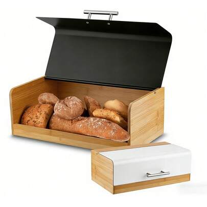 Scatola per il pane con coperchio in lega di bambù bianco e nero di alta qualità, grande scatola per il pane bianco e nero, scatola per la conservazione del latte e del pane bianca e nera, scatola per la conservazione sul piano di lavoro della cucina, scatola per la conservazione degli alimenti in bambù bianco e nero, scatola per la conservazione degli alimenti in lega, scatola per il pane con coperchio a ribalta e chiusura ermetica, scatola da picnic, scatola per il pane per la conservazione in cucina, sala da pranzo e soggiorno.