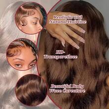 13x6 HD Lace Front Wig Body Wave 8-34 Inch - 200% High Density Pre-Plucked Glueless Wig Human Blended Hair For Women, No Glue & Ready To Wear - Brown - View 4