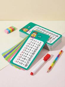 MINKOJA 1 Set de Tarjetas Didácticas de Matemáticas para Niños, que incluyen Tarjetas de Aprendizaje de Suma, Resta, Multiplicación y División, Juguetes Educativos de Multiplicación y División, Adecuados para Preescolares (Estilo Aleatorio) (Color Aleatorio de Bolígrafo y Anillo), Juguetes Educativos Coloridos para Niños - multicolor - Ver 4