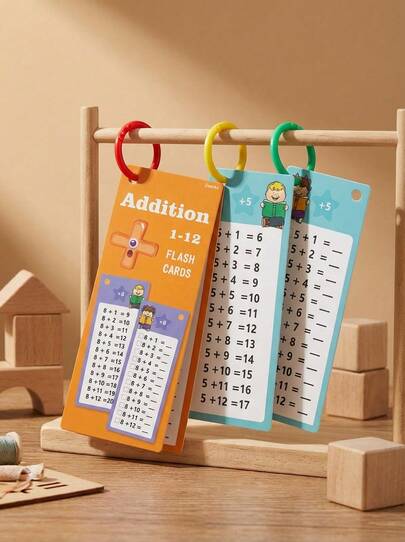 一套儿童数学游戏闪卡，包含加法、减法、乘法和除法闪卡，乘除法学习玩具，适合学龄前儿童（款式随机）（笔和戒指颜色随机），彩色儿童益智玩具