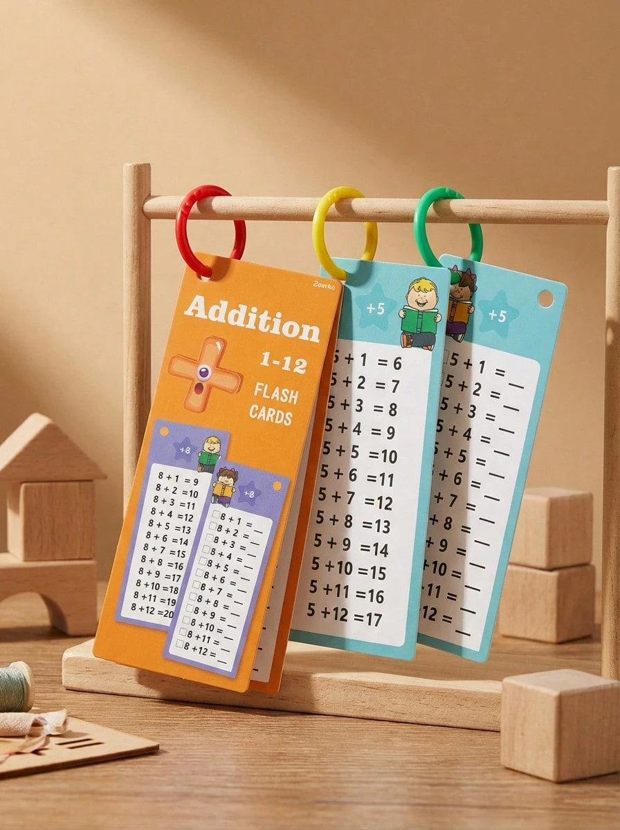 MINKOJA 1 Set de Tarjetas Didácticas de Matemáticas para Niños, que incluyen Tarjetas de Aprendizaje de Suma, Resta, Multiplicación y División, Juguetes Educativos de Multiplicación y División, Adecuados para Preescolares (Estilo Aleatorio) (Color Aleatorio de Bolígrafo y Anillo), Juguetes Educativos Coloridos para Niños - multicolor - Ver 1