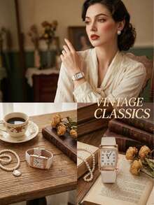 1 chiếc đồng hồ nữ vuông thời trang, kiểu dáng cổ điển màu trắng, vỏ mạ vàng hồng, dây đeo da PU, mặt số chữ số Ả Rập, món quà thanh lịch dành cho bạn gái, vợ, mẹ, thích hợp cho Ngày Valentine, Giáng sinh, đám cưới, tiệc tùng, sử dụng hàng ngày. - trắng - Xem 7