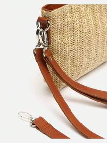 Bolso Bandolera Efecto Rafia Marrón con Asa de Mano de Misako - Elegante y Versátil para Adultos, Ideal para Cualquier Ocasión - Diseño Compacto con Medidas 15x22x3 cm - Doble Compartimento y Bolsillos para Mejor Organización - Fabricado en Polipropileno y Poliéster Duradero - Perfecto para Llevar con Estilo en el Día a Día - Marrón - Ver 4