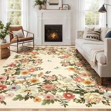1 pieza Alfombra rectangular vintage con diseño de mariposa floral, estilo pastoral europeo, decoración para sala de estar, adecuada para montaje de fiestas, mejora el estilo del hogar, decoración esencial para añadir encanto festivo, aplicable a dormitorio, sala de estar, comedor, baño y entrada, adecuada para sala de estar, dormitorio, entrada, cocina, estudio, baño y otras alfombras decorativas, decoración de dormitorio, alfombra decorativa - Multicolor - Ver 5