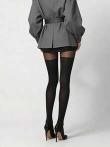 1 Pair Essential Illusion Thigh-High Stockings - Fashionable And Effortless Layering Tights - Multicolor - View 8