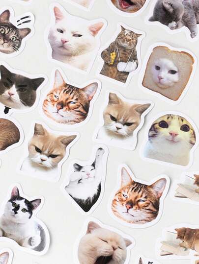 46pcs/Set Ins Style Cute Cat Animal Box Stickers Cartoon DIY Journal Decoration Stickers Phone Case Tablet Decoration Stickers
